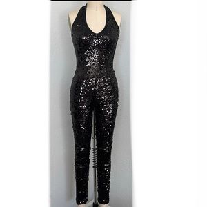 Black Sequins v neckline jumpsuit size small😍